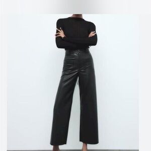 Elegant Black High-Waisted leather Pants